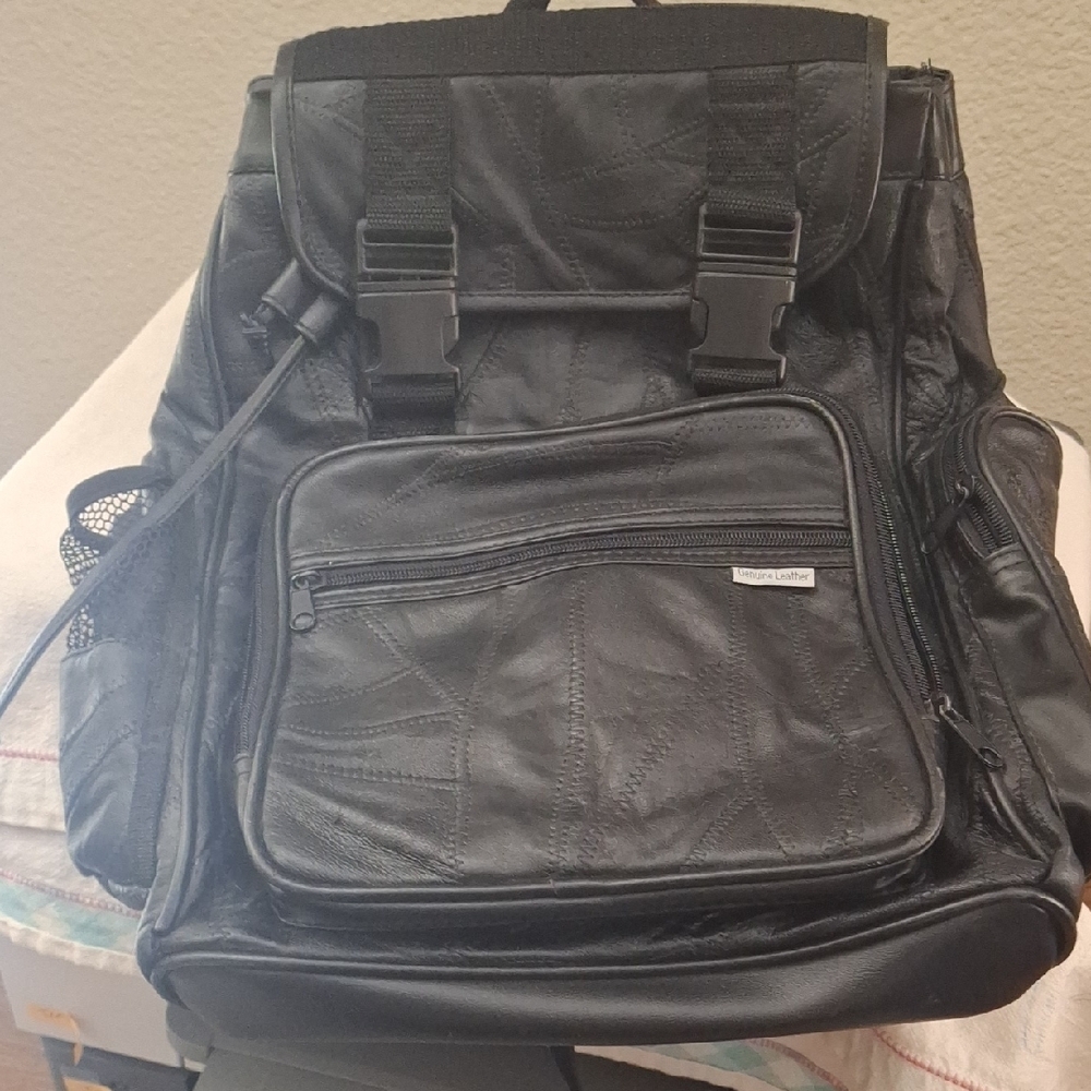 Stylish Black Leather Backpack
